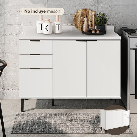 Mueble Inferior de Cocina Blanco 120x87.5cm Sin Mesón y Sin Estufa - MUEBLES INFERIORES DE COCINA | Bylmo