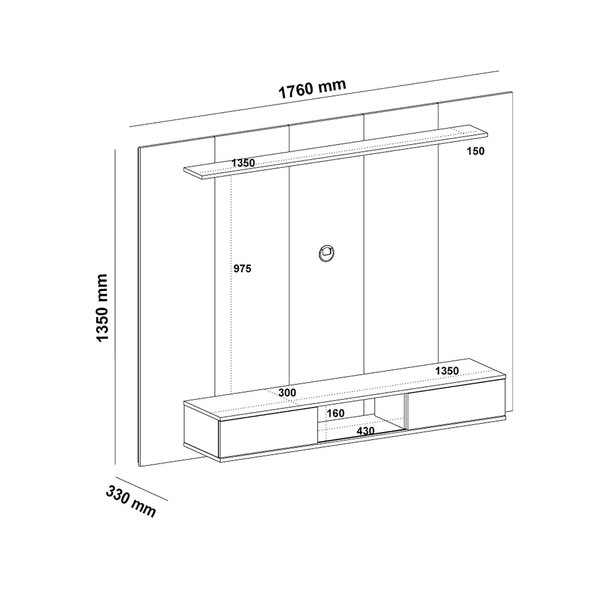 Panel de TV Roble y Blanco 176x135cm Flotante para Tv Hasta 75 Pulgadas - MUEBLES DE TV | Bylmo