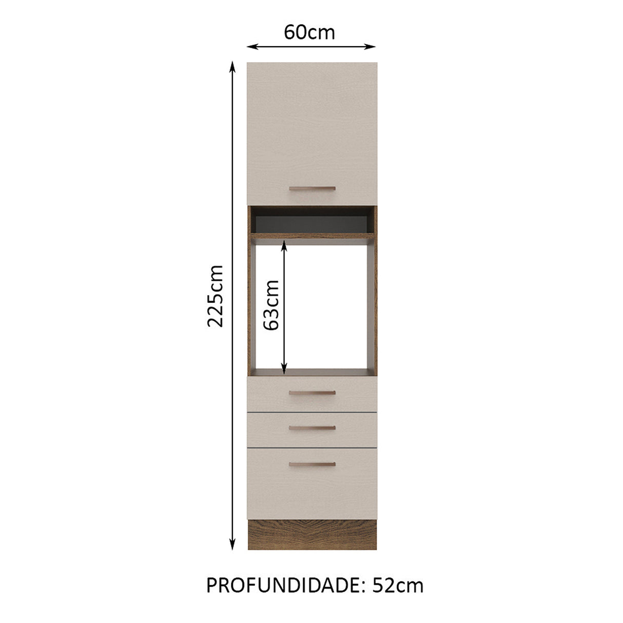 Mueble Auxiliar de Cocina Agata Marron y Crema 60x225cm Con Patas y Mesón de Madera - BARRAS Y MUEBLES AUXILIARES | Bylmo
