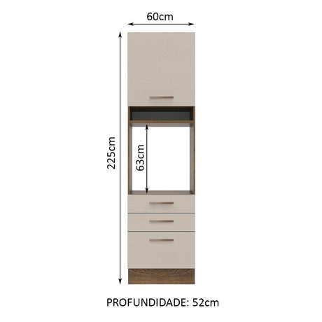 Mueble Auxiliar de Cocina Agata Marron y Crema 60x225cm Con Patas y Mesón de Madera - BARRAS Y MUEBLES AUXILIARES | Bylmo