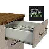 Mueble Auxiliar de Cocina Agata Marron y Crema 60x225cm Con Patas y Mesón de Madera