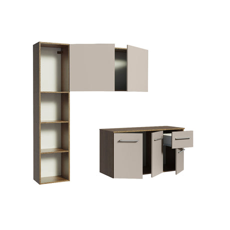 Cocina Easy Marron y Crema 120x136cm con Mesón y sin Pozuelo - COCINAS | Bylmo
