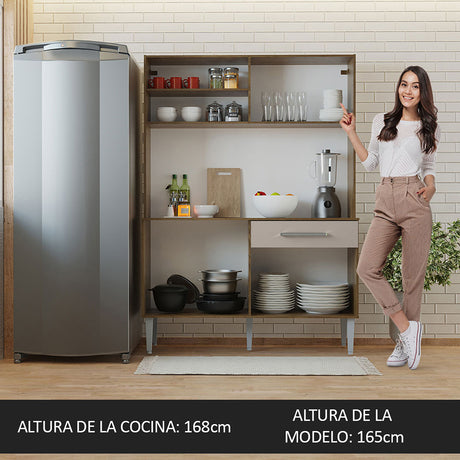 Cocina Life Marron y Crema 120x168cm con Mesón y sin Pozuelo - COCINAS | Bylmo