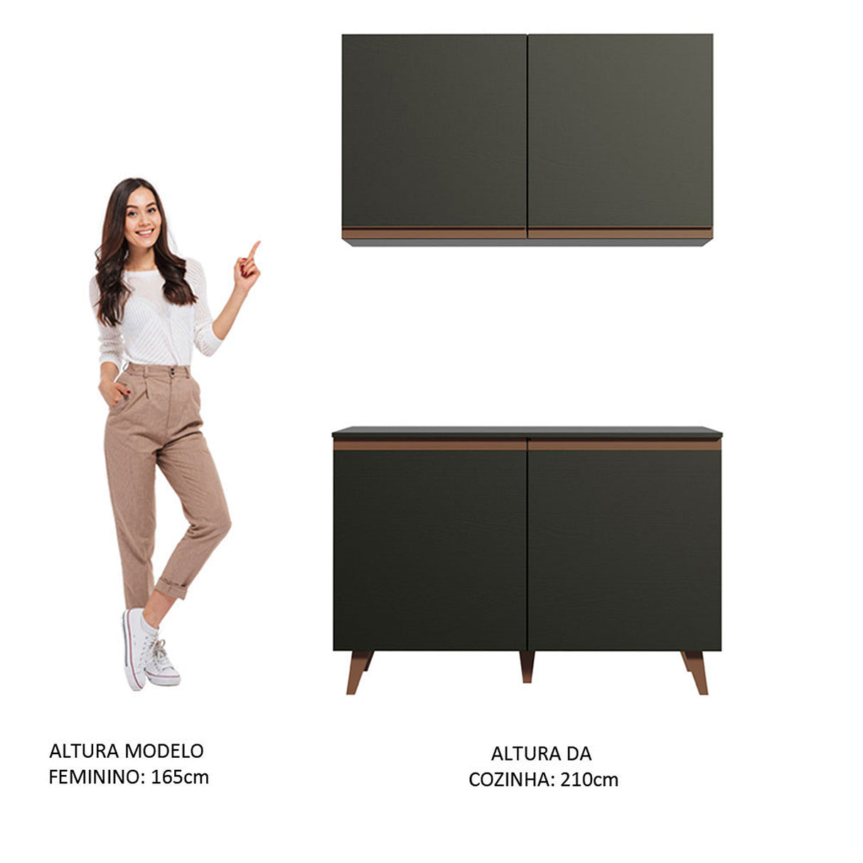 Cocina Reims Negro 120x210cm con Mesón y sin Pozuelo - COCINAS | Bylmo