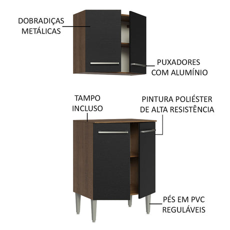 Cocina Emilly Marron y Negro 64x186cm con Mesón y sin Pozuelo - COCINAS | Bylmo
