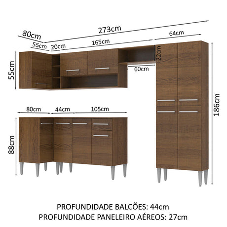 Cocina Integral Emilly Sun Marron 353x186cm con Mesón y sin Pozuelo - COCINAS | Bylmo