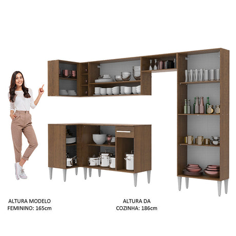 Cocina Integral Emilly Sun Marron 353x186cm con Mesón y sin Pozuelo - COCINAS | Bylmo