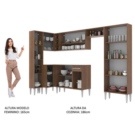 Cocina Integral Emilly Love Marron 385x186cm con Mesón y sin Pozuelo - COCINAS | Bylmo