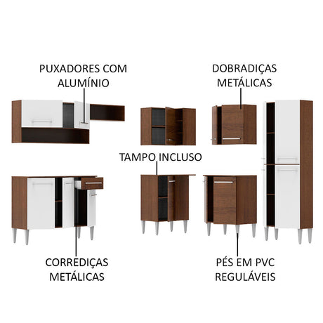 Cocina Integral Emilly Ice Blanco y Marron 417x186cm con Mesón y sin Pozuelo - COCINAS | Bylmo