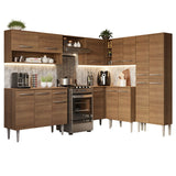 Cocina Integral Emilly Marron 417x186cm con Mesón y sin Pozuelo - COCINAS | Bylmo