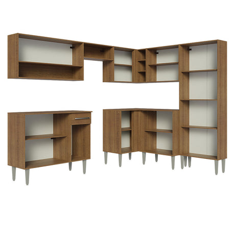 Cocina Integral Emilly Marron 417x186cm con Mesón sin Pozuelo y Un Cajón - COCINAS | Bylmo