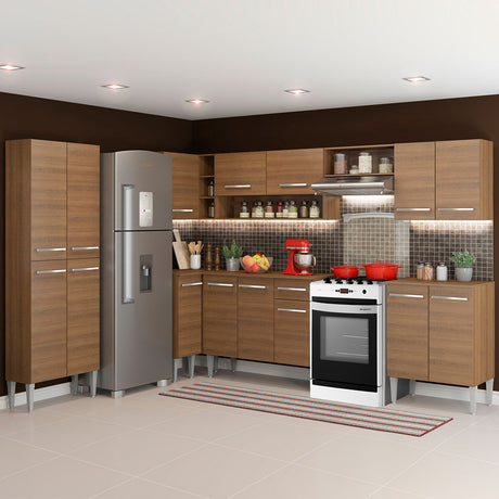 Cocina Integral Emilly Moon Marron 481x186cm con Mesón y sin Pozuelo - COCINAS | Bylmo