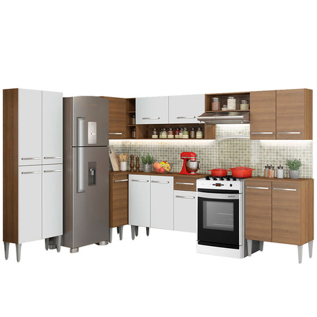 Cocina Integral Emilly Moon Blanco y Marron 481x186cm con Mesón y sin Pozuelo - COCINAS | Bylmo