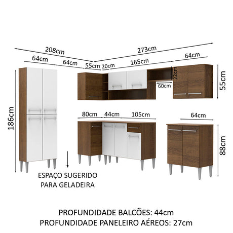 Cocina Integral Emilly Moon Blanco y Marron 481x186cm con Mesón y sin Pozuelo - COCINAS | Bylmo