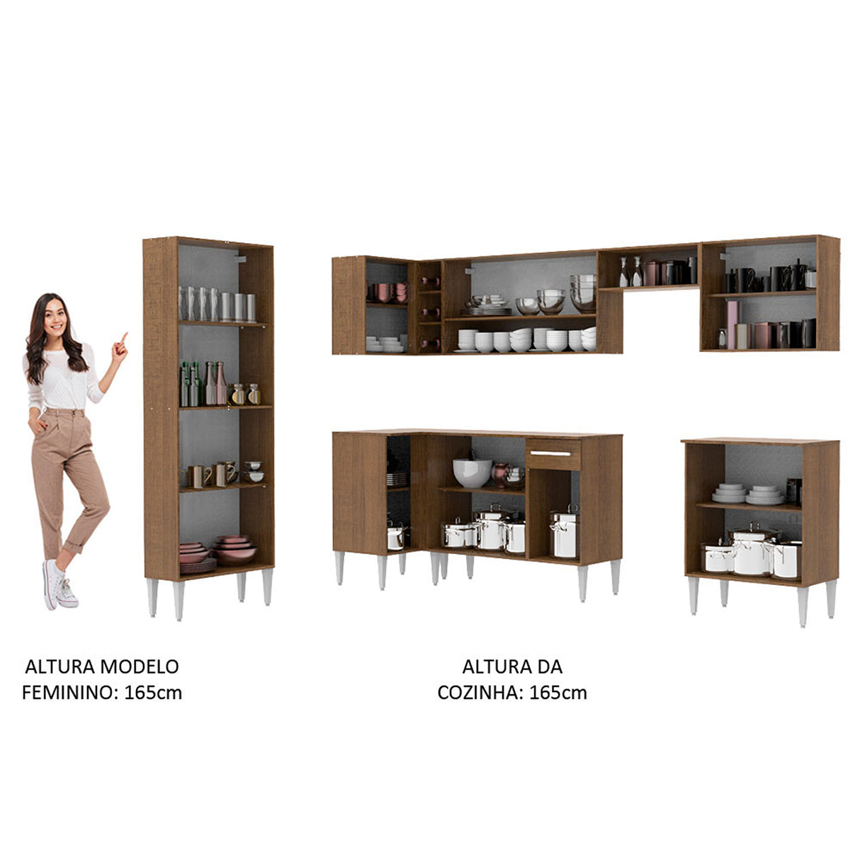 Cocina Integral Emilly Moon Blanco y Marron 481x186cm con Mesón y sin Pozuelo - COCINAS | Bylmo
