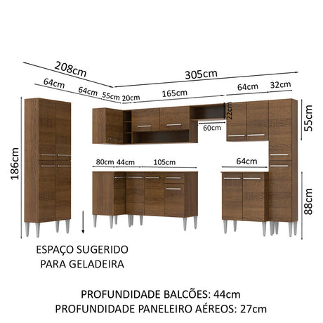 Cocina Integral Emilly Live Marron 513x186cm con Mesón y sin Pozuelo - COCINAS | Bylmo