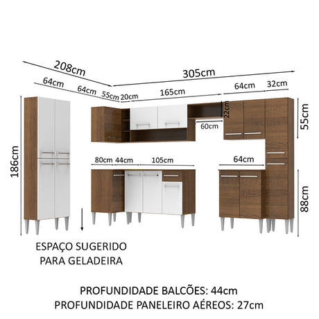 Cocina Integral Emilly Live Blanco y Marron 513x186cm con Mesón y sin Pozuelo - COCINAS | Bylmo