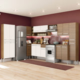 Cocina Integral Emilly Live Blanco y Marron 513x186cm con Mesón y sin Pozuelo - COCINAS | Bylmo