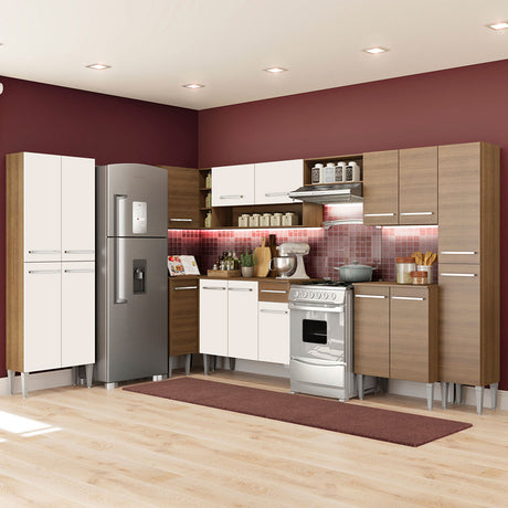 Cocina Integral Emilly Live Blanco y Marron 513x186cm con Mesón y sin Pozuelo - COCINAS | Bylmo