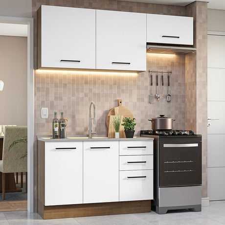 Cocina Integral Agata Marron y Blanco 180x225cm con Mesón y con Pozuelo - COCINAS | Bylmo