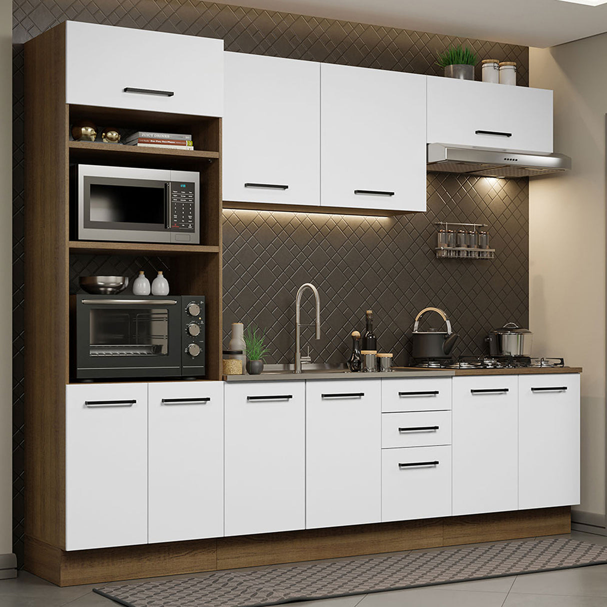 Cocina Integral Agata Marron y Blanco 270x225cm con Mesón y con Pozuelo - COCINAS | Bylmo