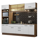 Cocina Integral Agata Marron y Blanco 270x225cm con Mesón sin Pozuelo y Dos Cajones - COCINAS | Bylmo