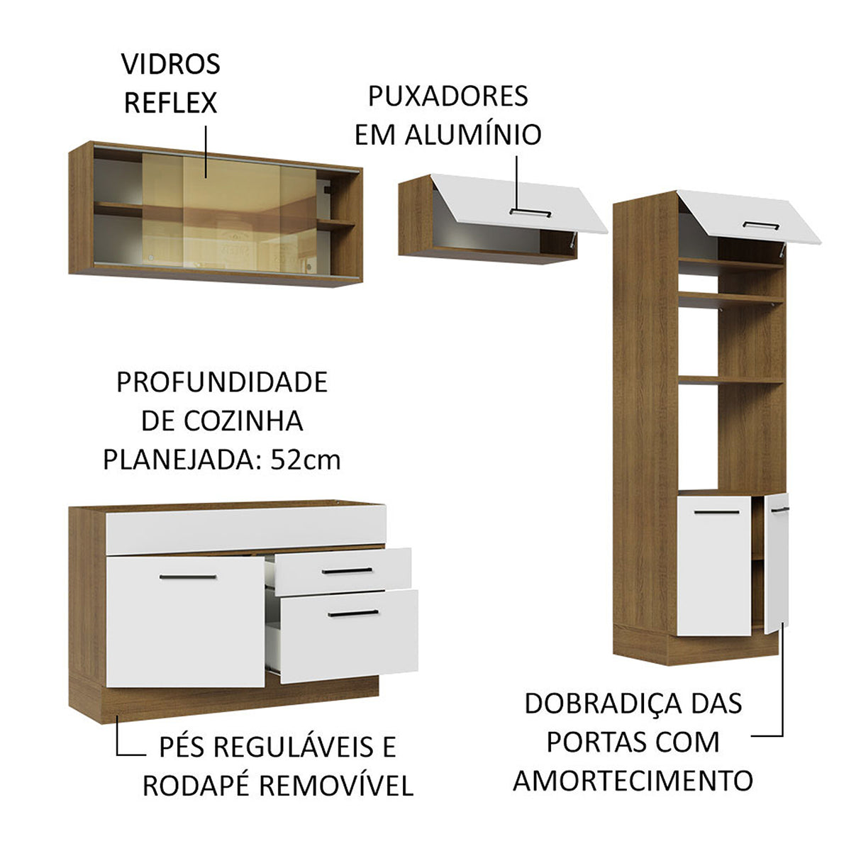 Cocina Integral Agata Marron y Blanco 270x225cm sin Mesón sin Pozuelo y Siete Puertas - COCINAS | Bylmo