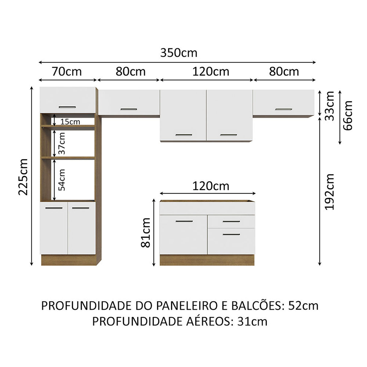 Cocina Integral Agata Marron y Blanco 350x225cm sin Mesón y sin Pozuelo - COCINAS | Bylmo