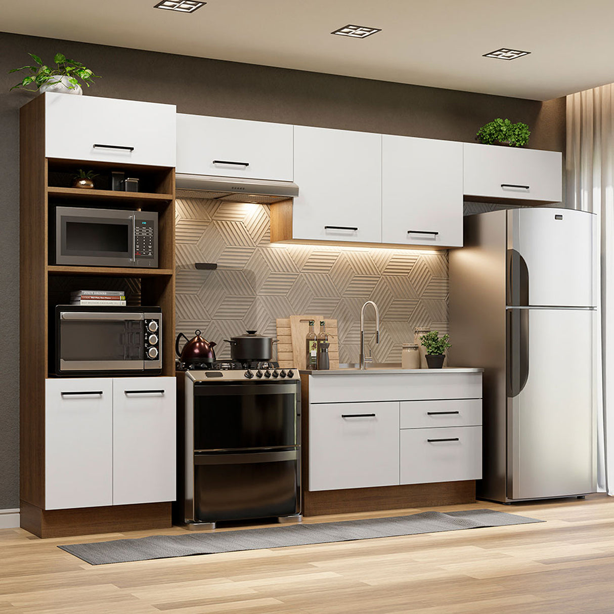 Cocina Integral Agata Marron y Blanco 350x225cm sin Mesón y sin Pozuelo - COCINAS | Bylmo