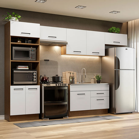 Cocina Integral Agata Marron y Blanco 350x225cm sin Mesón y sin Pozuelo - COCINAS | Bylmo