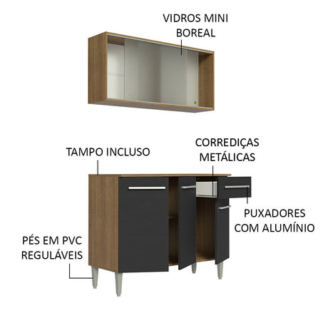 Cocina Integral Emilly Marron y Negro 105x186cm con Mesón y sin Pozuelo - COCINAS | Bylmo