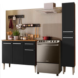 Cocina Integral Emilly Silver Marron y Negro 137x186cm con Mesón y sin Pozuelo - COCINAS | Bylmo