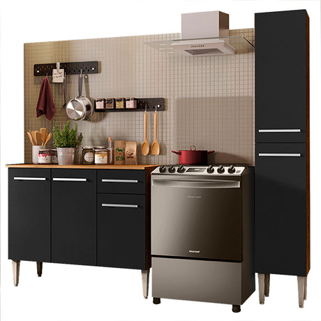 Cocina Integral Emilly Silver Marron y Negro 137x186cm con Mesón y sin Pozuelo - COCINAS | Bylmo