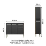 Cocina Integral Emilly Silver Marron y Negro 137x186cm con Mesón y sin Pozuelo - COCINAS | Bylmo