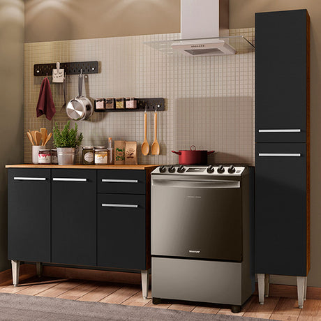 Cocina Integral Emilly Silver Marron y Negro 137x186cm con Mesón y sin Pozuelo - COCINAS | Bylmo