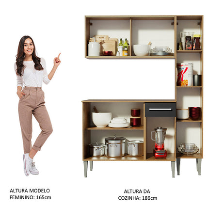 Cocina Integral Emily Gold Marron y Negro 137x186cm con Mesón y sin Pozuelo - COCINAS | Bylmo