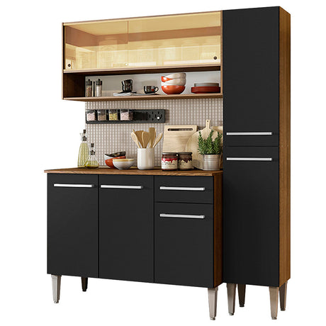 Cocina Integral Emilly Art Marron y Negro 137x186cm con Mesón y sin Pozuelo - COCINAS | Bylmo