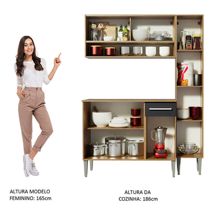 Cocina Integral Emilly Art Marron y Negro 137x186cm con Mesón y sin Pozuelo - COCINAS | Bylmo