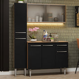 Cocina Integral Emilly Marron y Negro 137x186cm con Mesón de Madera sin Pozuelo y Siete Puertas - COCINAS | Bylmo