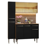 Cocina Integral Emilly Marron y Negro 137x186cm con Mesón de Madera y sin Pozuelo - COCINAS | Bylmo