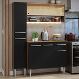 Cocina Integral Emilly Marron y Negro 137x186cm con Mesón de Madera sin Pozuelo y Un Cajón - COCINAS | Bylmo
