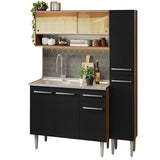 Cocina Integral Emilly Marron y Negro 137x186cm con Mesón y sin Pozuelo - COCINAS | Bylmo