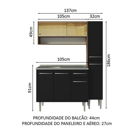 Cocina Integral Emilly Marron y Negro 137x186cm con Mesón y sin Pozuelo - COCINAS | Bylmo