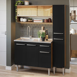 Cocina Integral Emilly Marron y Negro 137x186cm con Mesón y sin Pozuelo - COCINAS | Bylmo