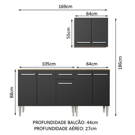 Cocina Integral Emilly Free Marron y Negro 169x186cm con Mesón de Madera - COCINAS | Bylmo