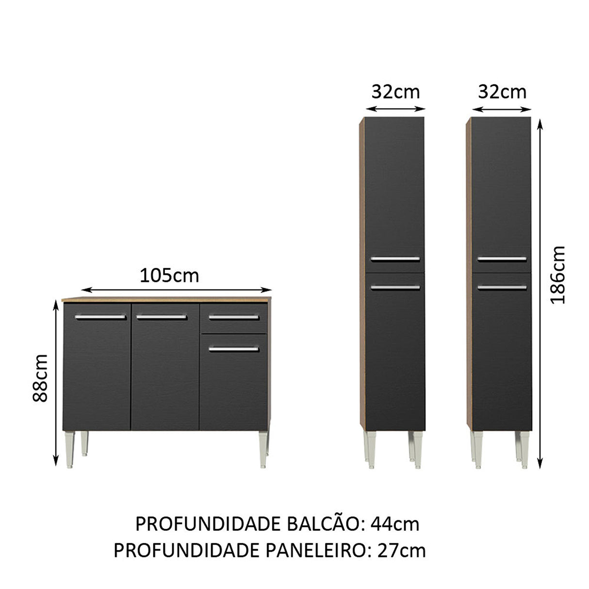 Cocina Integral Emilly Front Marron y Negro 169x186cm con Mesón y sin Pozuelo - COCINAS | Bylmo
