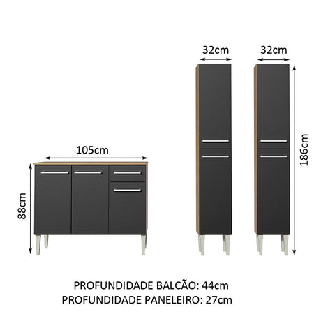 Cocina Integral Emilly Front Marron y Negro 169x186cm con Mesón y sin Pozuelo - COCINAS | Bylmo