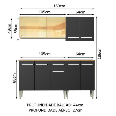Cocina Integral Emilly Drive Marron y Negro 169x186cm con Mesón y sin Pozuelo - COCINAS | Bylmo
