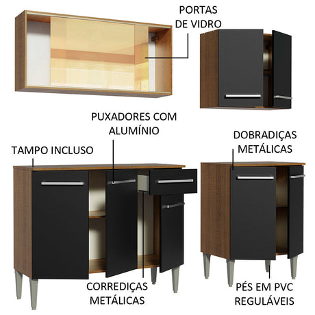 Cocina Integral Emilly Drive Marron y Negro 169x186cm con Mesón y sin Pozuelo - COCINAS | Bylmo