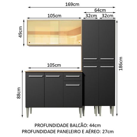 Cocina Integral Emilly Voice Marron y Negro 169x186cm con Mesón y sin Pozuelo - COCINAS | Bylmo